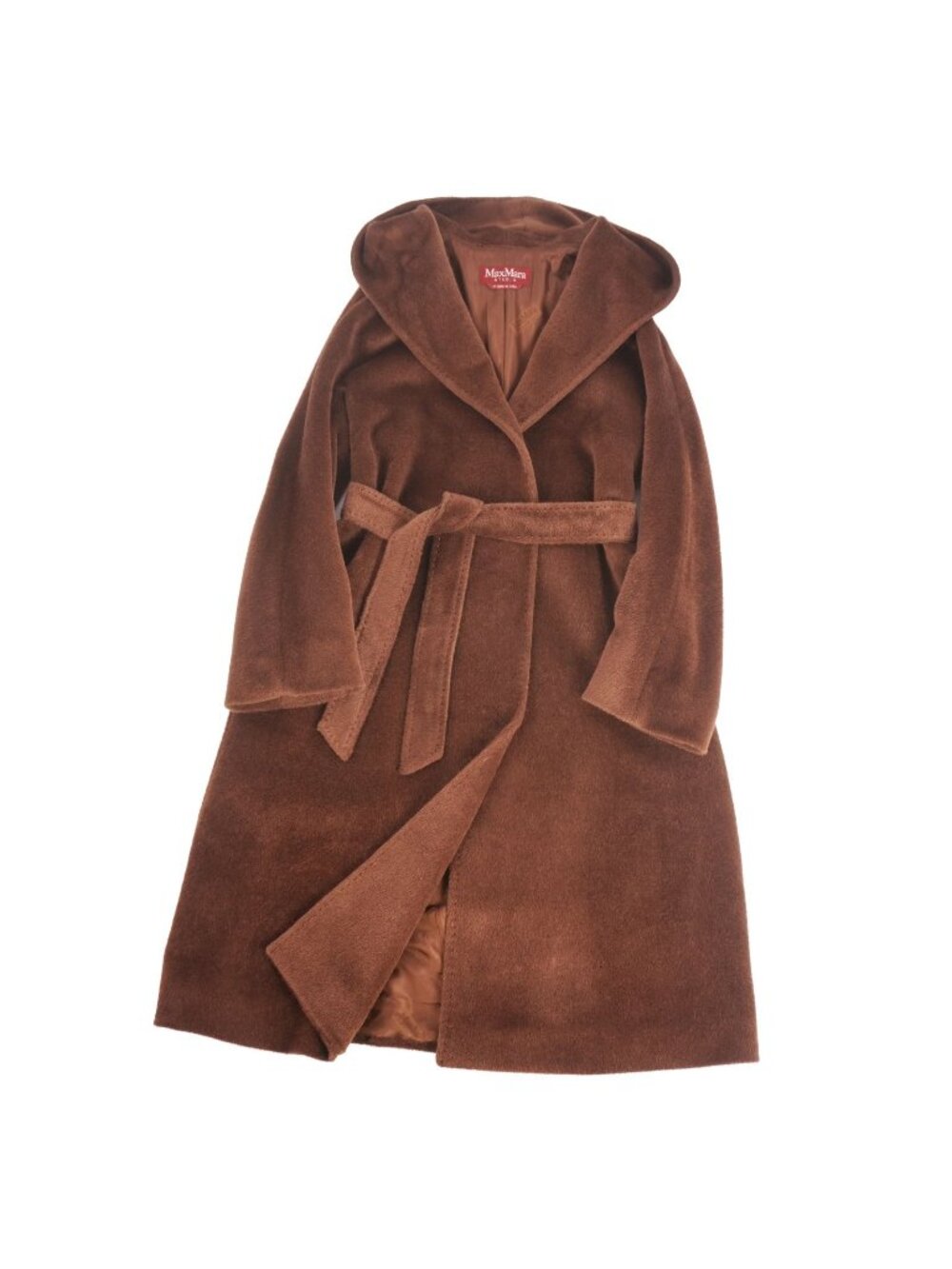 Max Mara Studio Coat Longcoat with Belt Buttonless Outer Alpaca Wool Brown